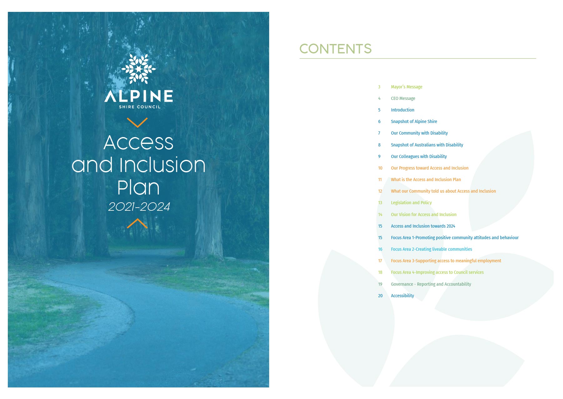 Alpine Shire Council - Access and Inclusion Plan 2021-2024 - Cover and Index Page