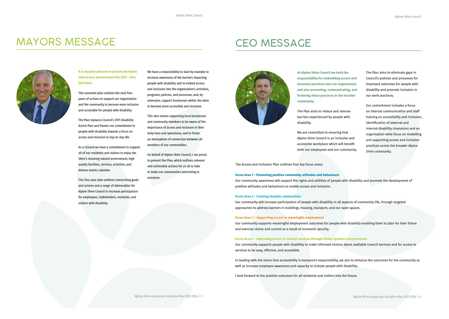 Alpine Shire Council - Access and Inclusion Plan 2021-2024 - Mayors Message and CEO Message