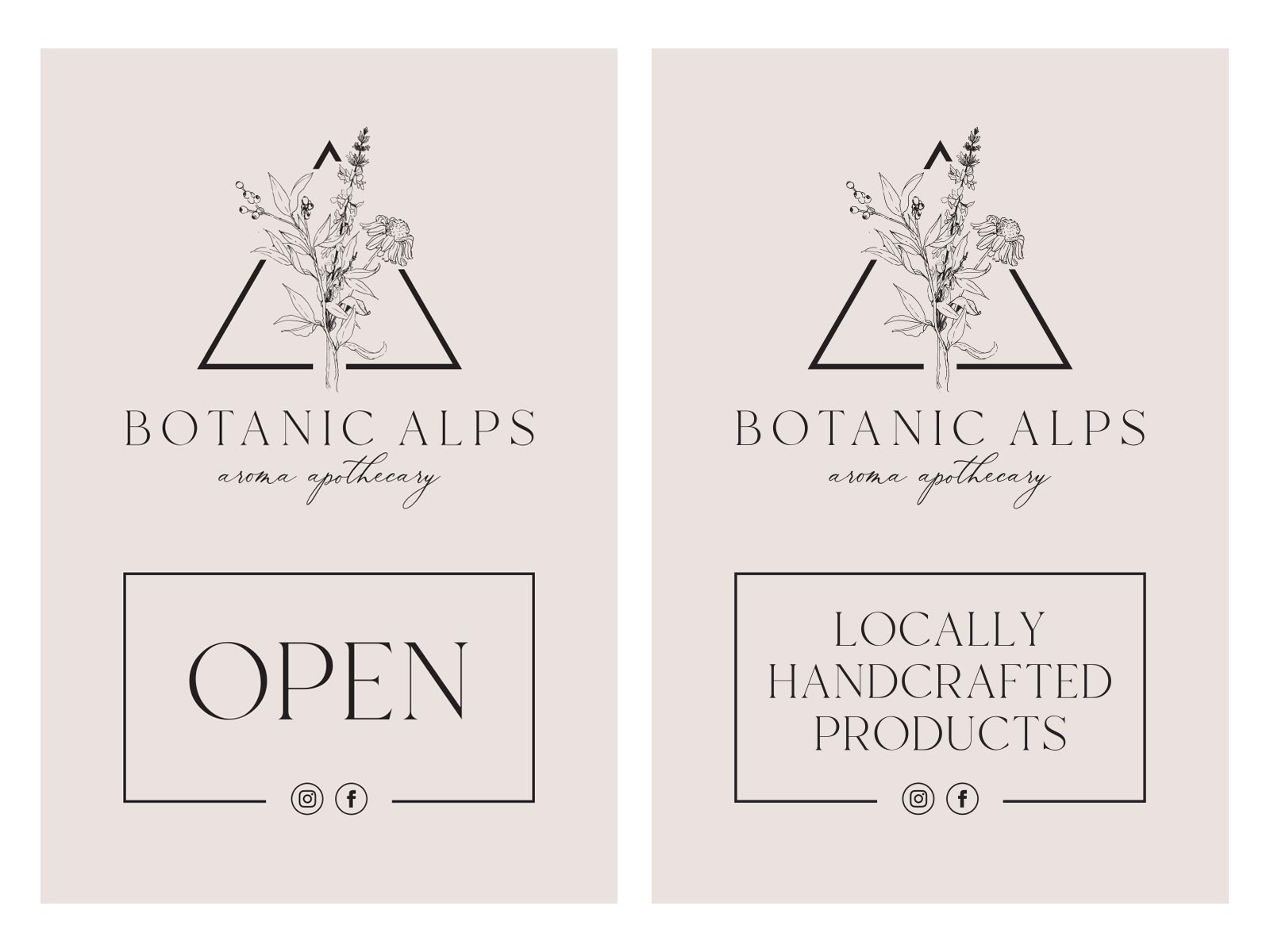 Botanic Alps A-Frame Shopfront Sign - Side 1 and 2 design