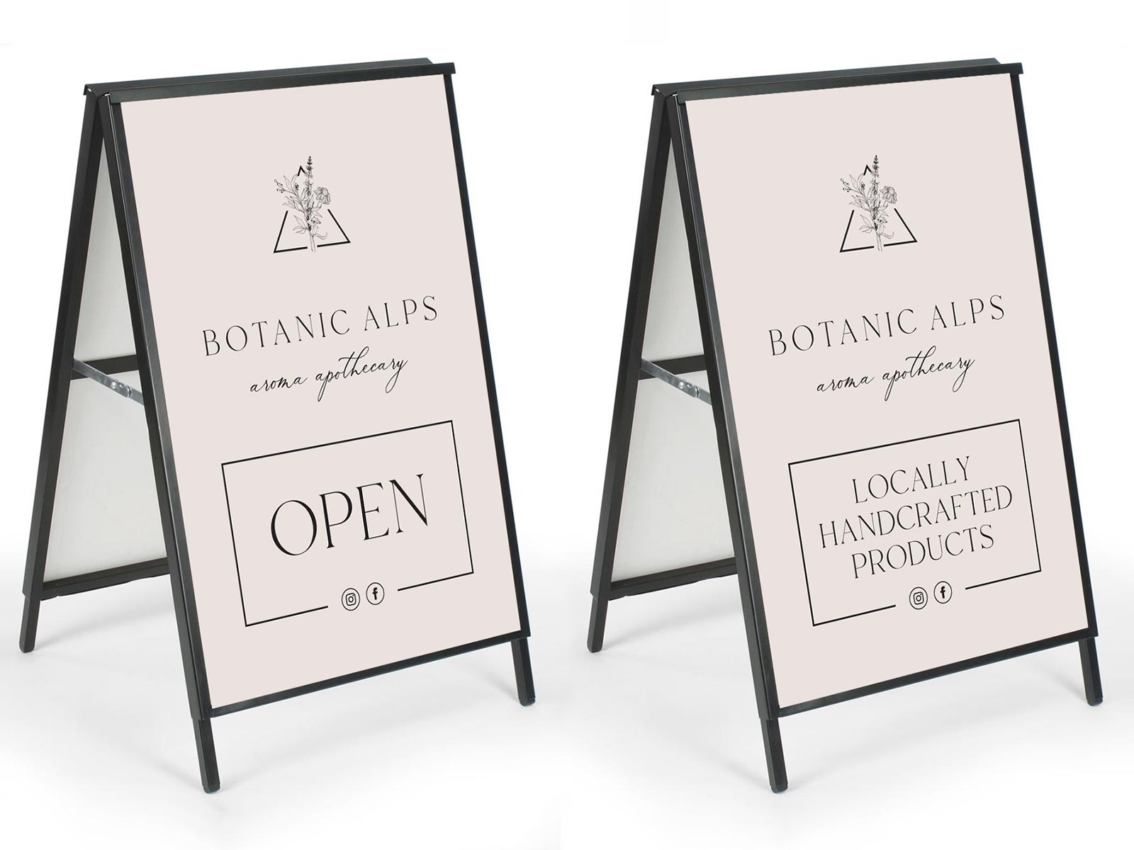 Botanic Alps A-Frame Shopfront Sign - Side 1 and 2 design Overlay