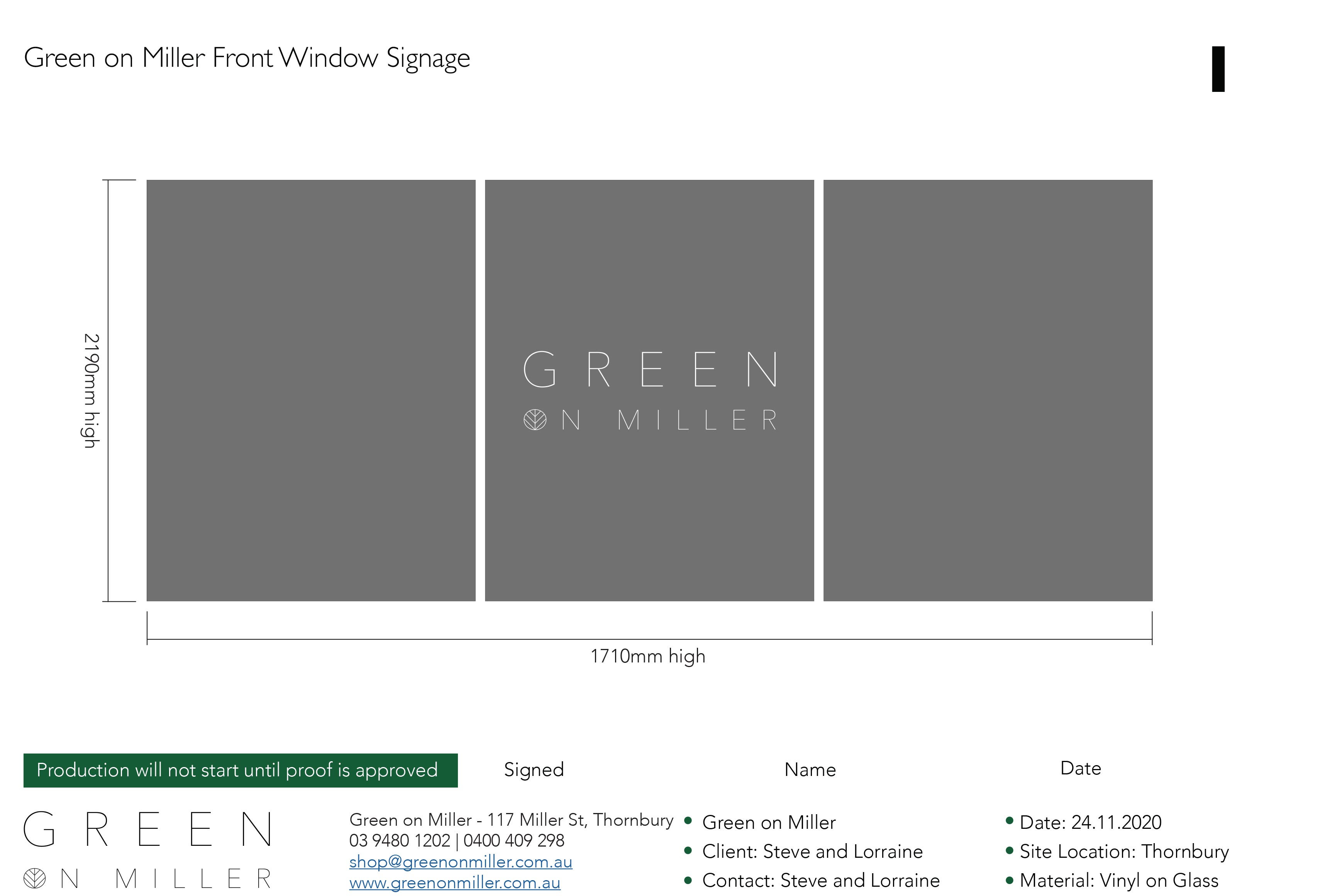 Green on Miller Shopfront Window Design Signoff