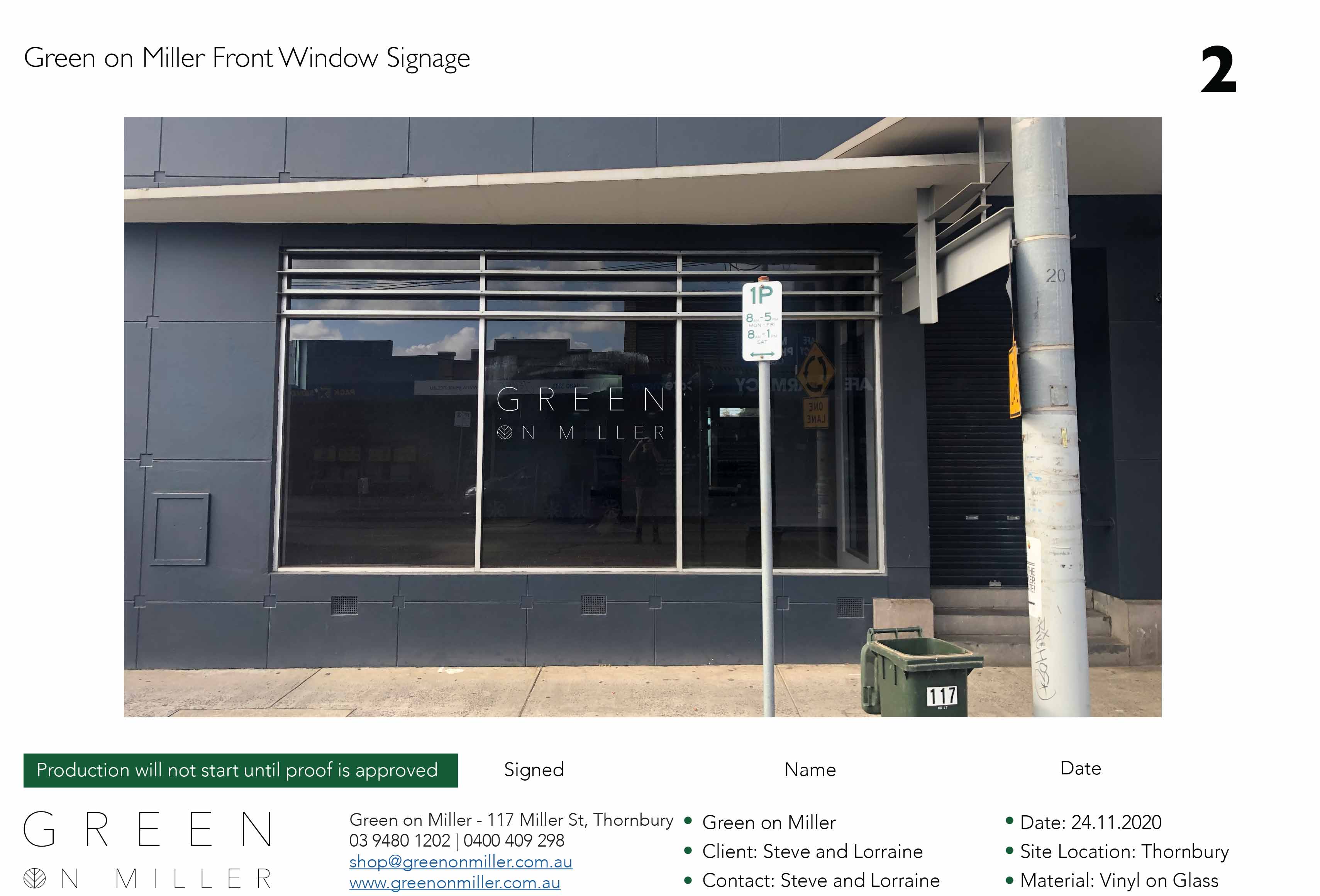 Green on Miller Shopfront Window Design Overlay