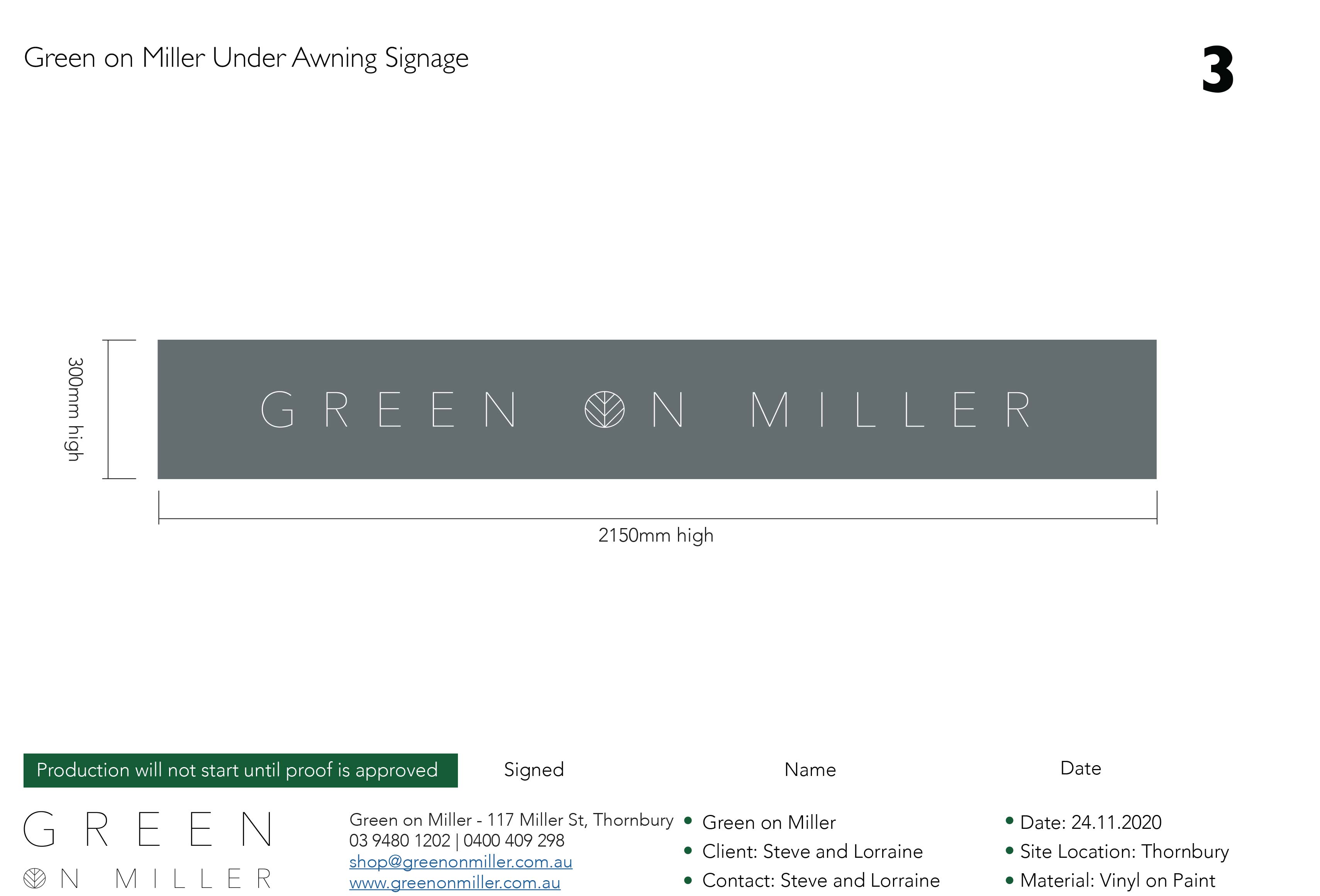 Green on Miller Shopfront Under Awning Design